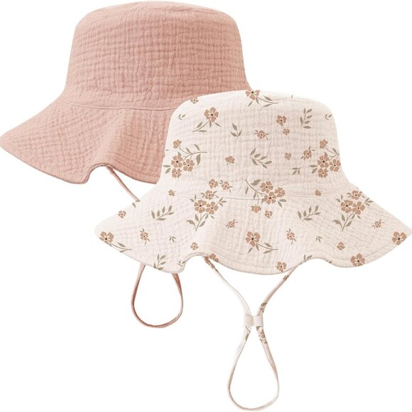 2 Pack Infants Muslin Sun Hats with UPF 50+ - Stylish Summer Beach Essentials - Picture 1 of 7